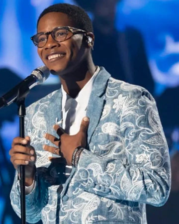 American Idol S23 Thunderstorm Artis Blue Paisley Print Blazer
