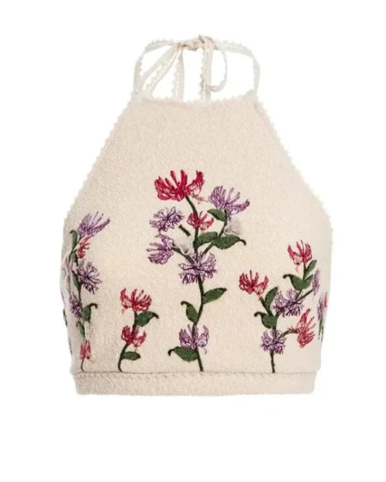 The White Lotus S03 Charlotte Le Bon Embroidered Halter Top