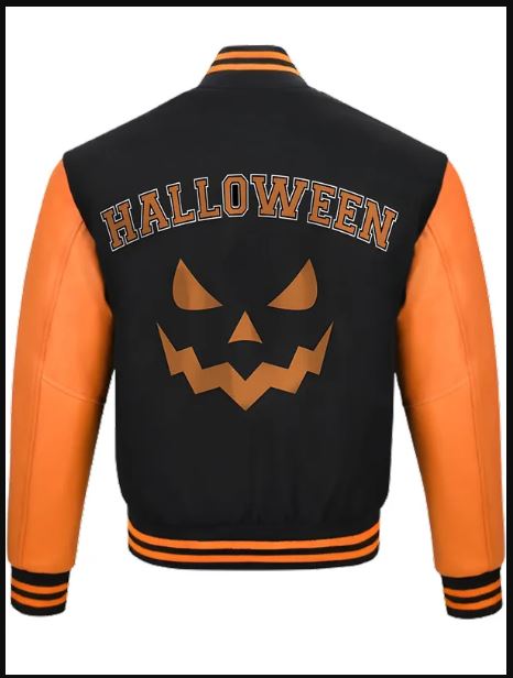 Halloween Costumes 2025 – Pumpkin Black and Orange Varsity Jacket Outfit Ideas