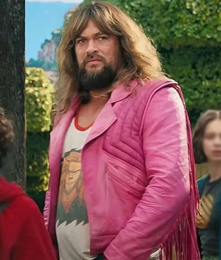 A Minecraft Movie 2025 Jason Momoa Pink Fringe Jacket