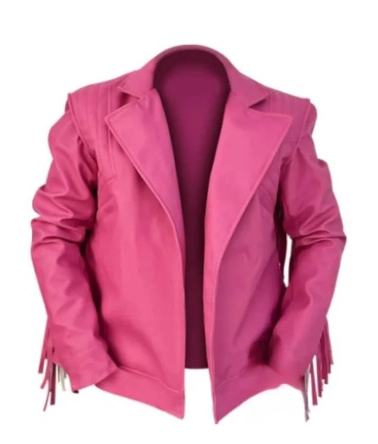 A Minecraft Movie 2025 Jason Momoa Pink Fringe Jacket