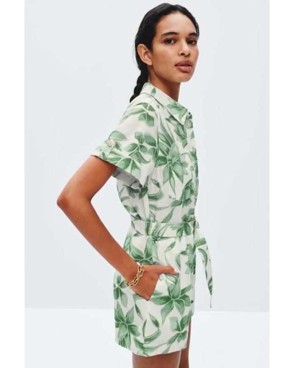Access Daily 2025 Adrianna Costa Green Leaf Print Belted Romper