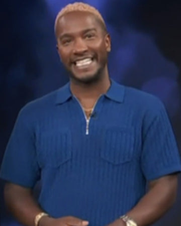 Access Hollywood 2025 Scott Evans Blue Knit Polo Shirt