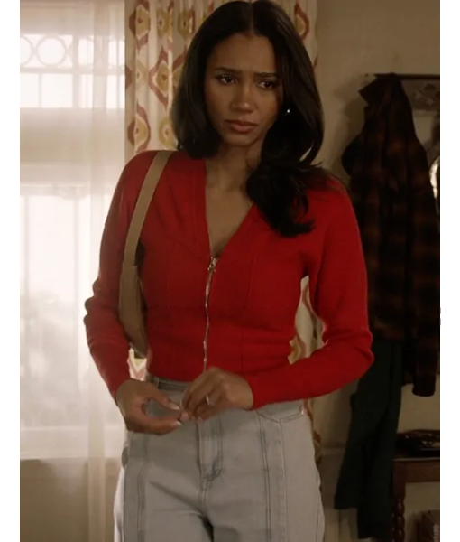 All American S07 Greta Onieogou Red Zip Corset Cardigan