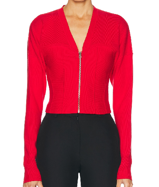 All American S07 Greta Onieogou Red Zip Corset Cardigan