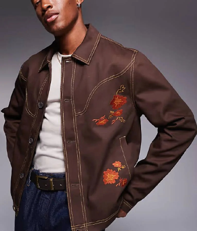 American Idol S23 John Fosters Jacket With Embroidered Red Florals