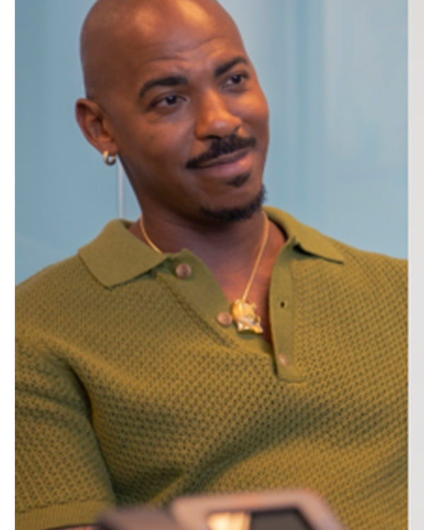 And Just Like That S03 Mehcad Brooks Green Braided Polo Shirt