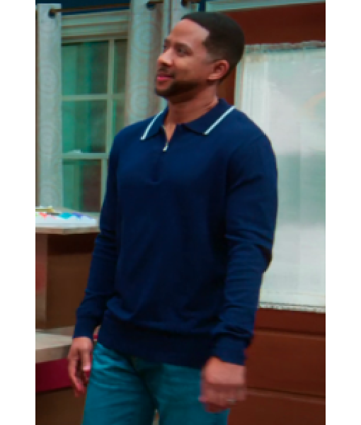 Assisted Living S06 Blue Striped Collar Polo Shirt