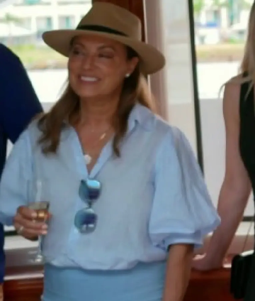 Below Deck S12 Blue Balloon Sleeve Top