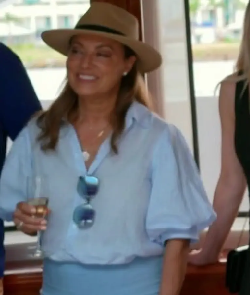 Below Deck S12 Blue Balloon Sleeve Top