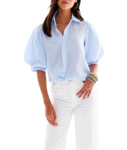 Below Deck S12 Blue Balloon Sleeve Top
