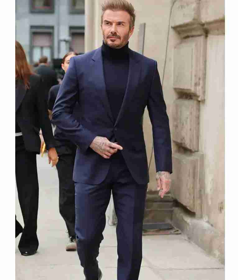 Milan Fashion Week David Beckham Navy Blue Suit