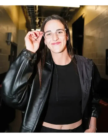Caitlin Clark 2025 WNBA Playoffs Semifinal Black Leather Jacket