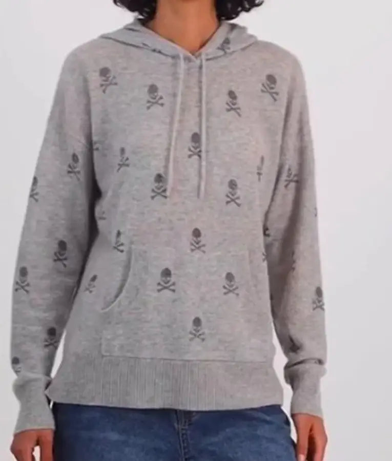 Leanne S01 Kristen Johnston Grey Skull Print Hoodie