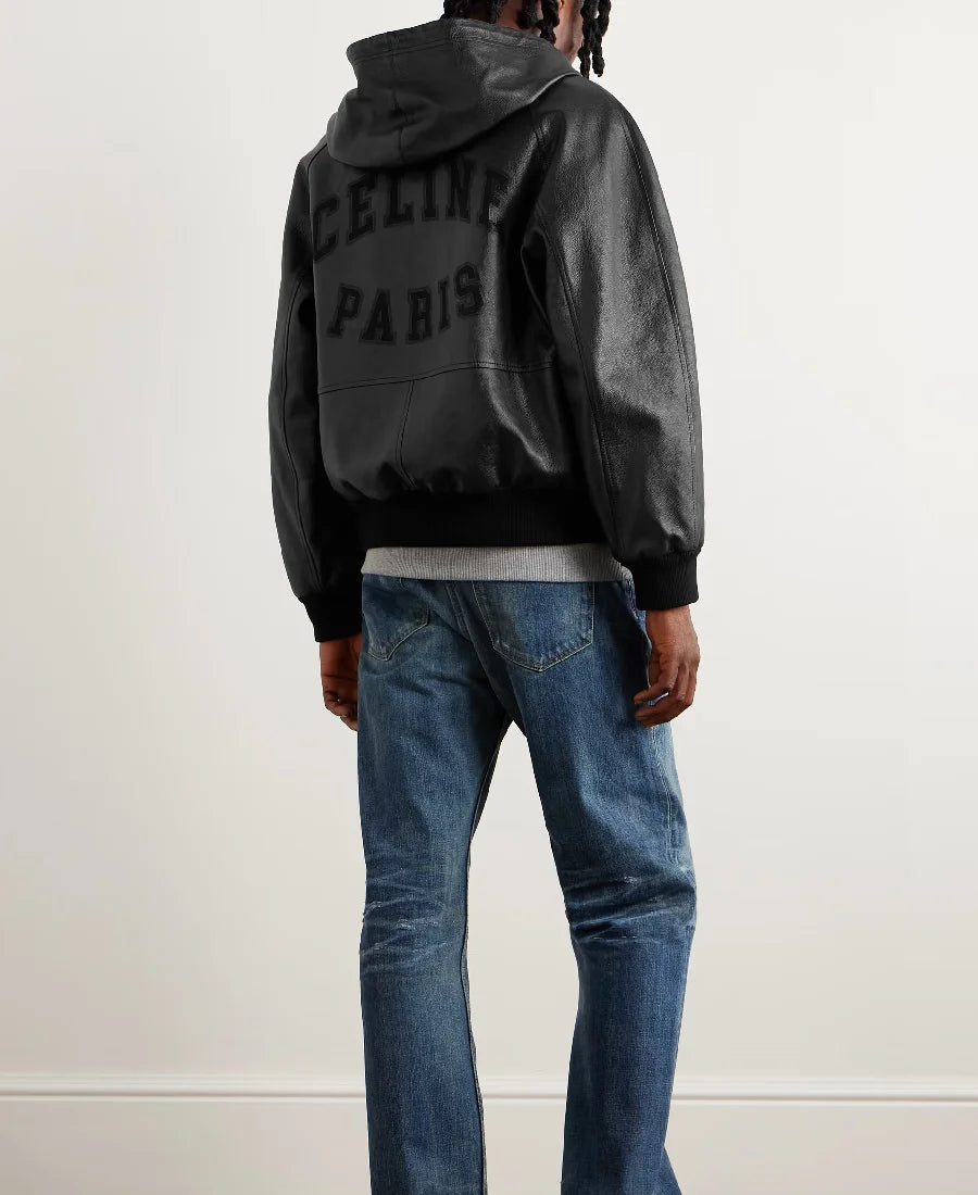 Celine Homme Hooded Printed Leather Blouson Jacket