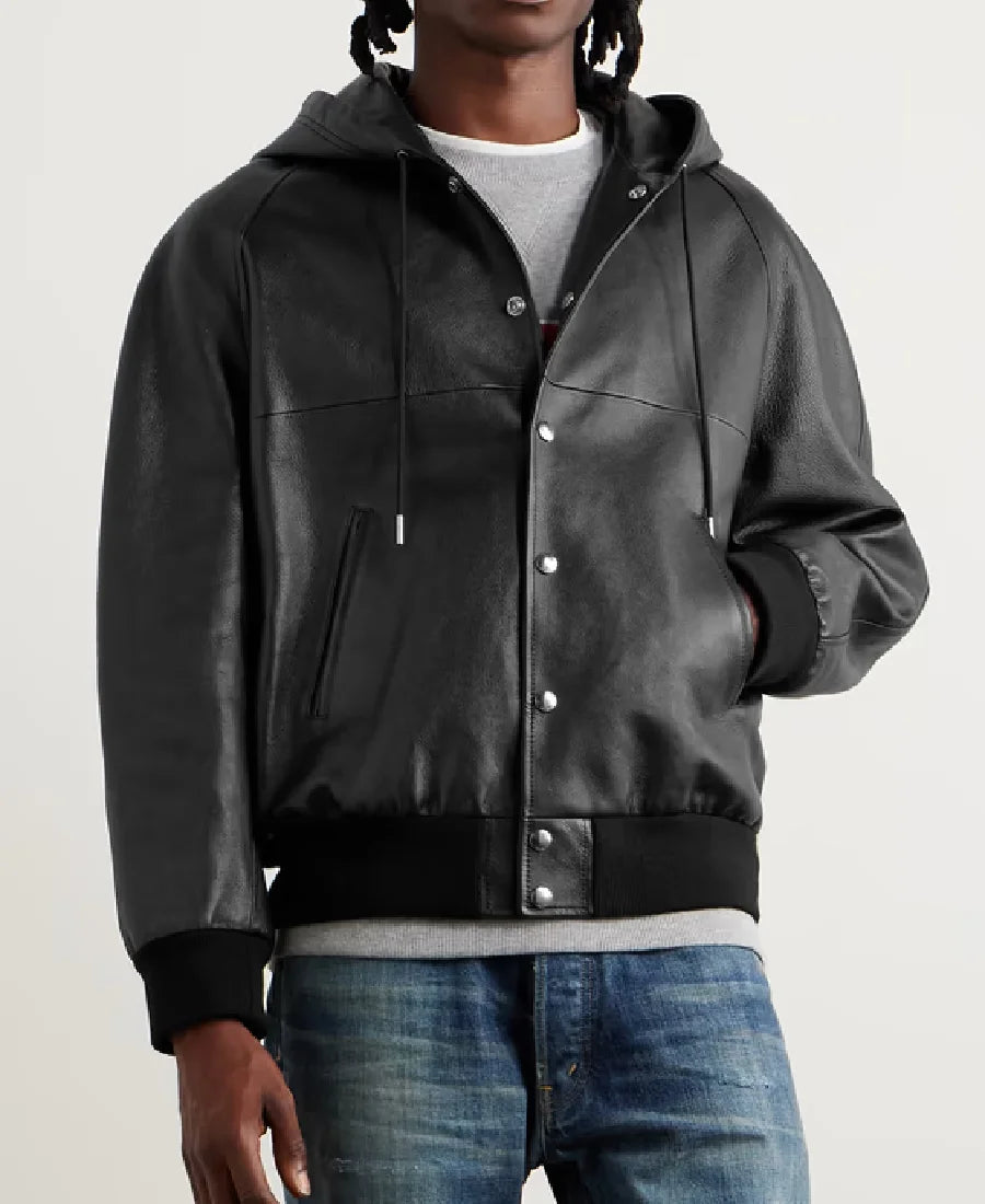 Celine Homme Hooded Printed Leather Blouson Jacket