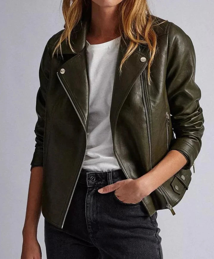 Classic Biker Leather Jacket for Women By MJH
