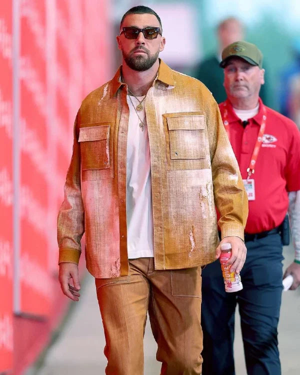 Travis Kelce Commanders v Chiefs 2025 Orange Denim Jacket