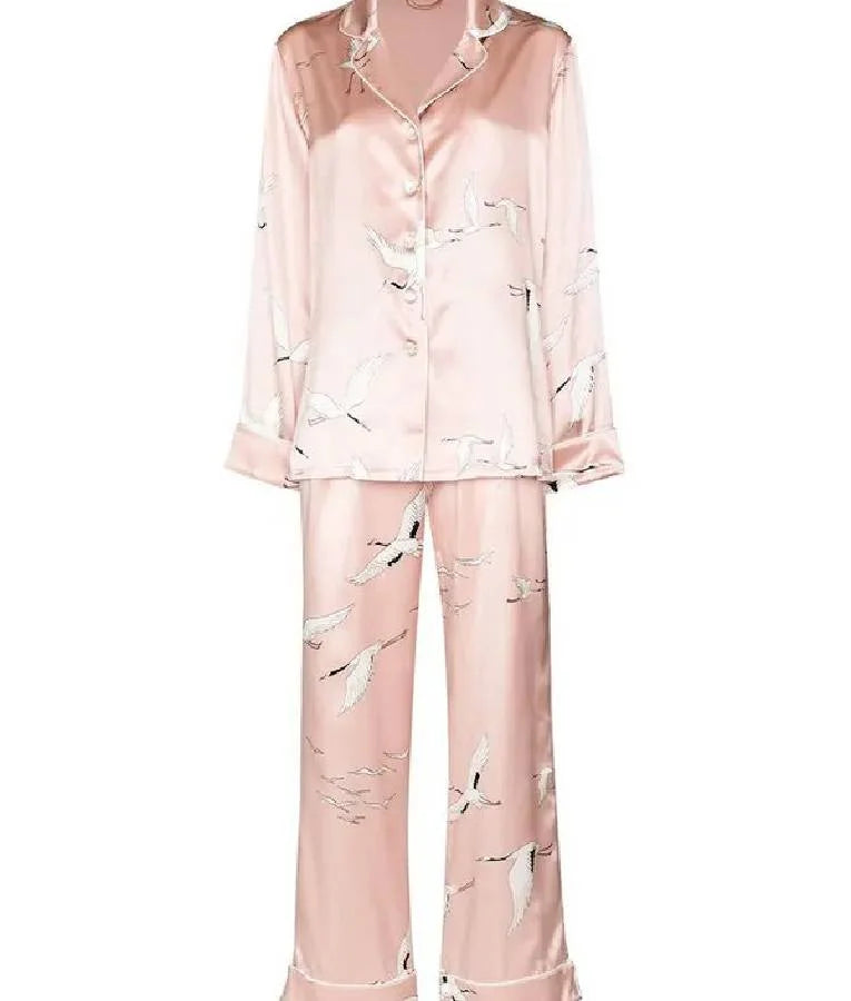 Hacks S04 Jean Smart Pink Bird Print Pajama Set