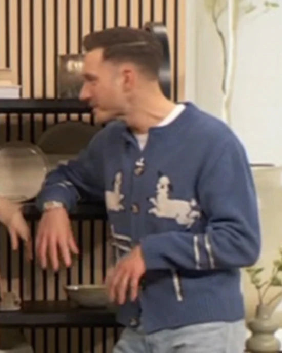 Drew-Barrymore-Show-2025-Will-Taylor-Blue-Sheep-Cardigan