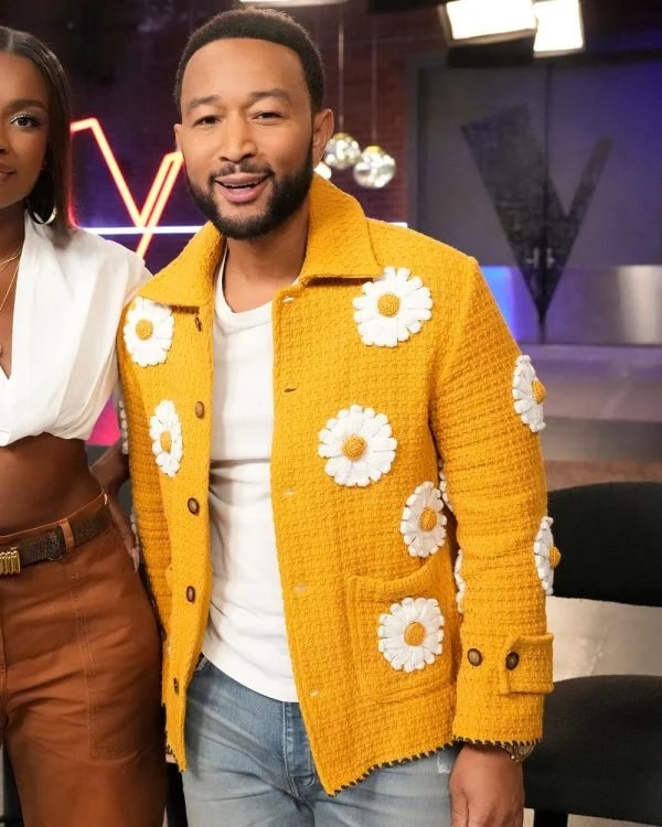 E! News 2025 John Legend Yellow Daisy Appliqué Jacket