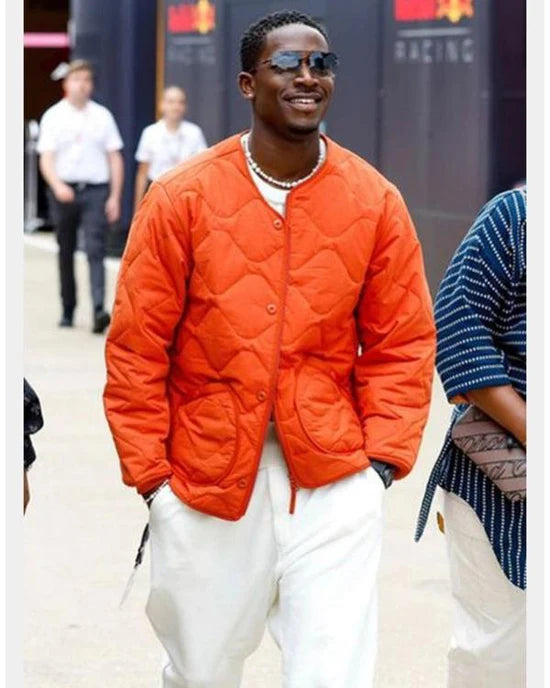 F1 2025 Damson Idris Orange Quilted Bomber Jacket