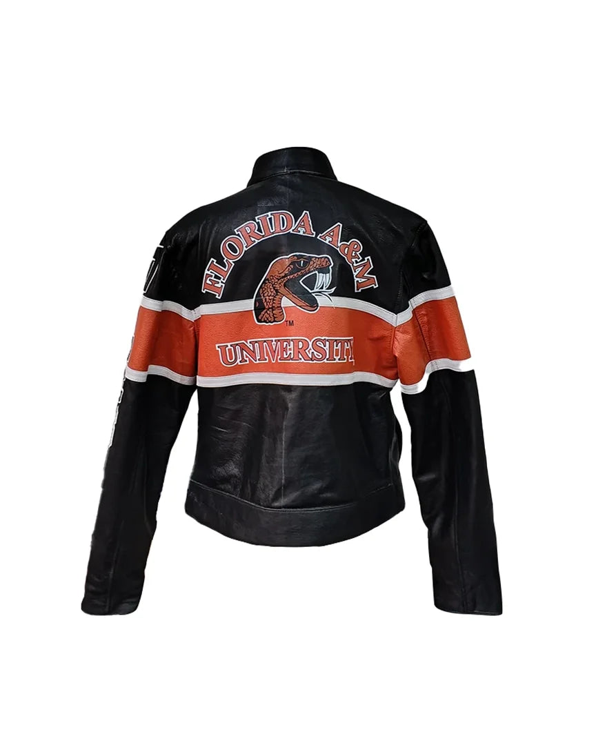 FAMU Rattlers Cropped Leather Racing Jacket