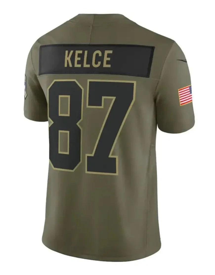 Kansas City Chiefs Travis Kelce Olive 2025 Salute to Service Jersey