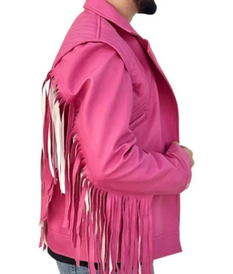 A Minecraft Movie 2025 Jason Momoa Pink Fringe Jacket
