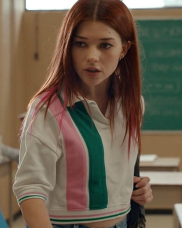 Ginny & Georgia Abby Littman Pink and Green Striped Polo Top