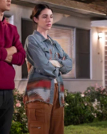Greys Anatomy S22 Adelaide Kane Aztec Print Denim Jacket