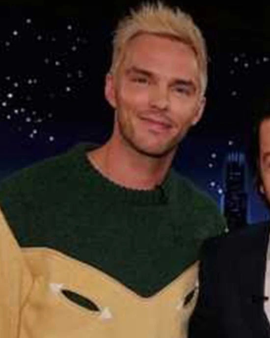 Jimmy Kimmel Live 2025 Nicholas Hoult Green & Beige Sweater