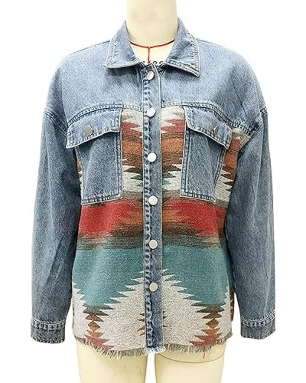 Greys Anatomy S22 Adelaide Kane Aztec Print Denim Jacket
