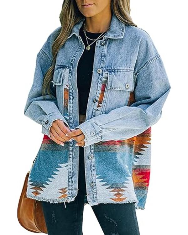 Greys Anatomy S22 Adelaide Kane Aztec Print Denim Jacket