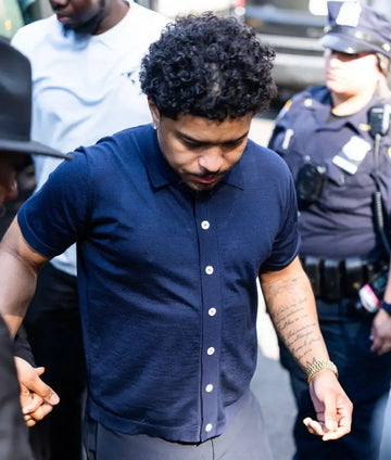 Justin Dior Combs NYC 2025 Blue Shirt