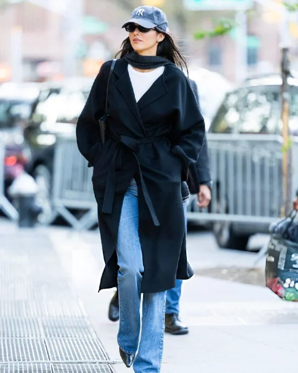 Kendall Jenner SoHo NYC 2025 Black Wrap Coat