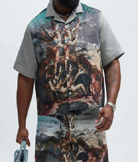 Love Island UK S12 Dejon Noel-Williams Tapestry Short Sleeve Shirt