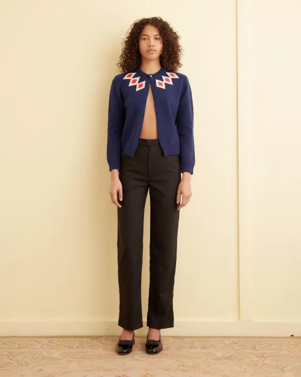 Materialists 2025 Dakota Johnson Blue Argyle Cardigan