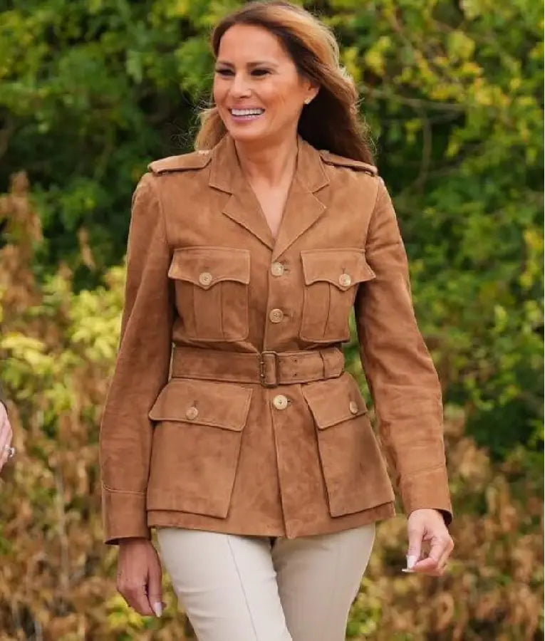 Melania Trump Brown Suede Belted Jacket