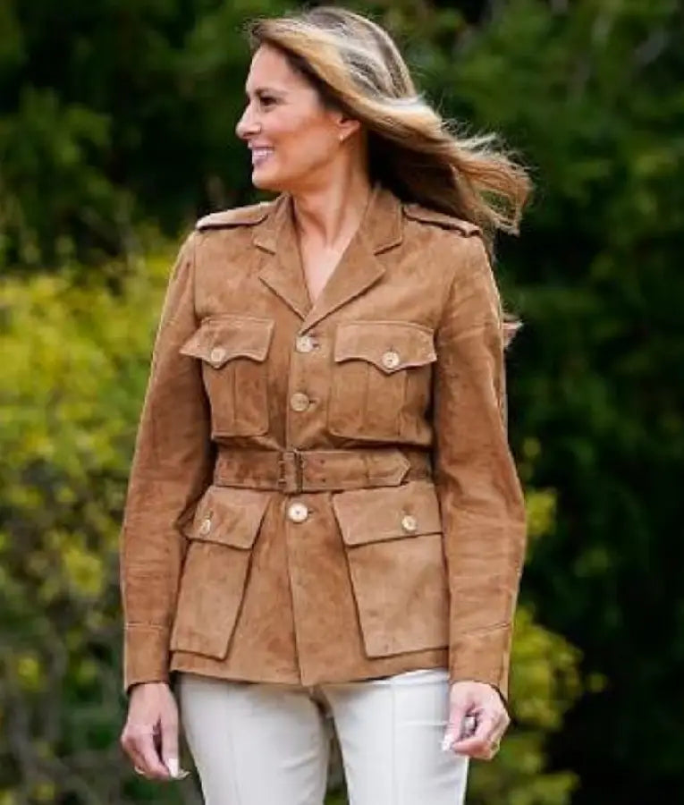Melania Trump Brown Suede Belted Jacket