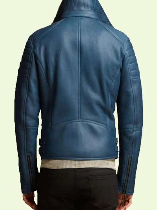 Cafe Racer Blue Shearling Jacket