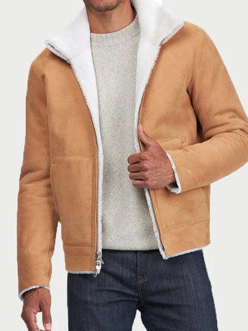 Men’s Tan Shearling Aviator Jacket