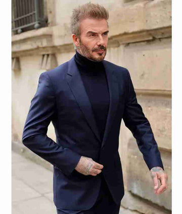 Milan Fashion Week David Beckham Navy Blue Suit