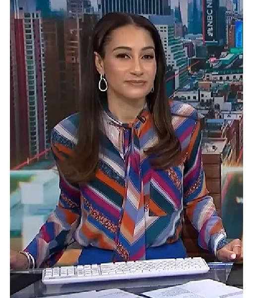 NBC News Daily 2025 Morgan Radford Multicolor Tie Neck Blouse