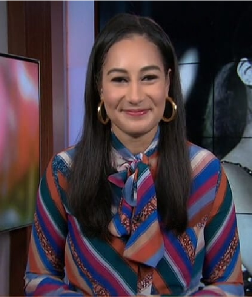 NBC News Daily 2025 Morgan Radford Multicolor Tie Neck Blouse