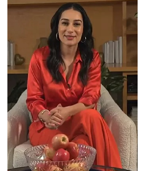 NBC News Daily 2025 Morgan Radford Red Silk Printed Shirt
