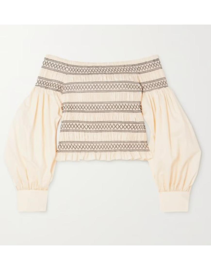 Access Daily 2025 Jeanie Buss Off Shoulder Top