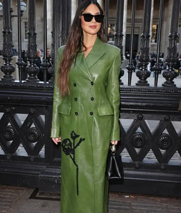 Olivia Munn 2025 LFW Erdem Show Green Long Coat