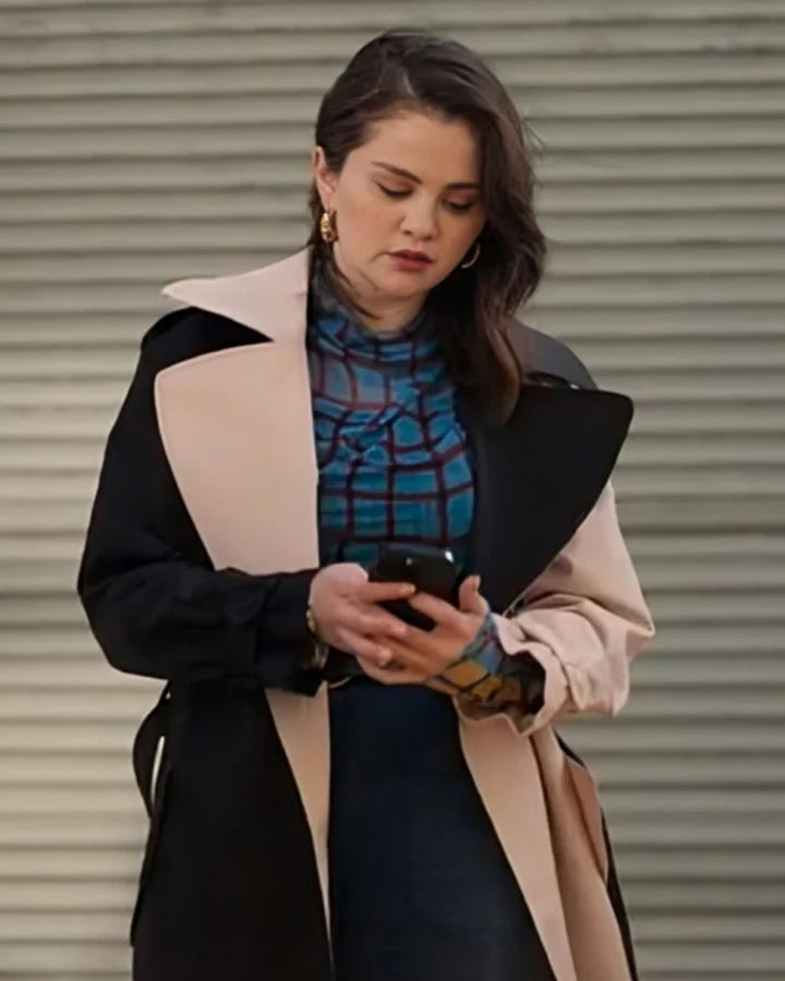 Only-Murders-In-The-Building-Selena-Gomez-Black-And-White-Coat