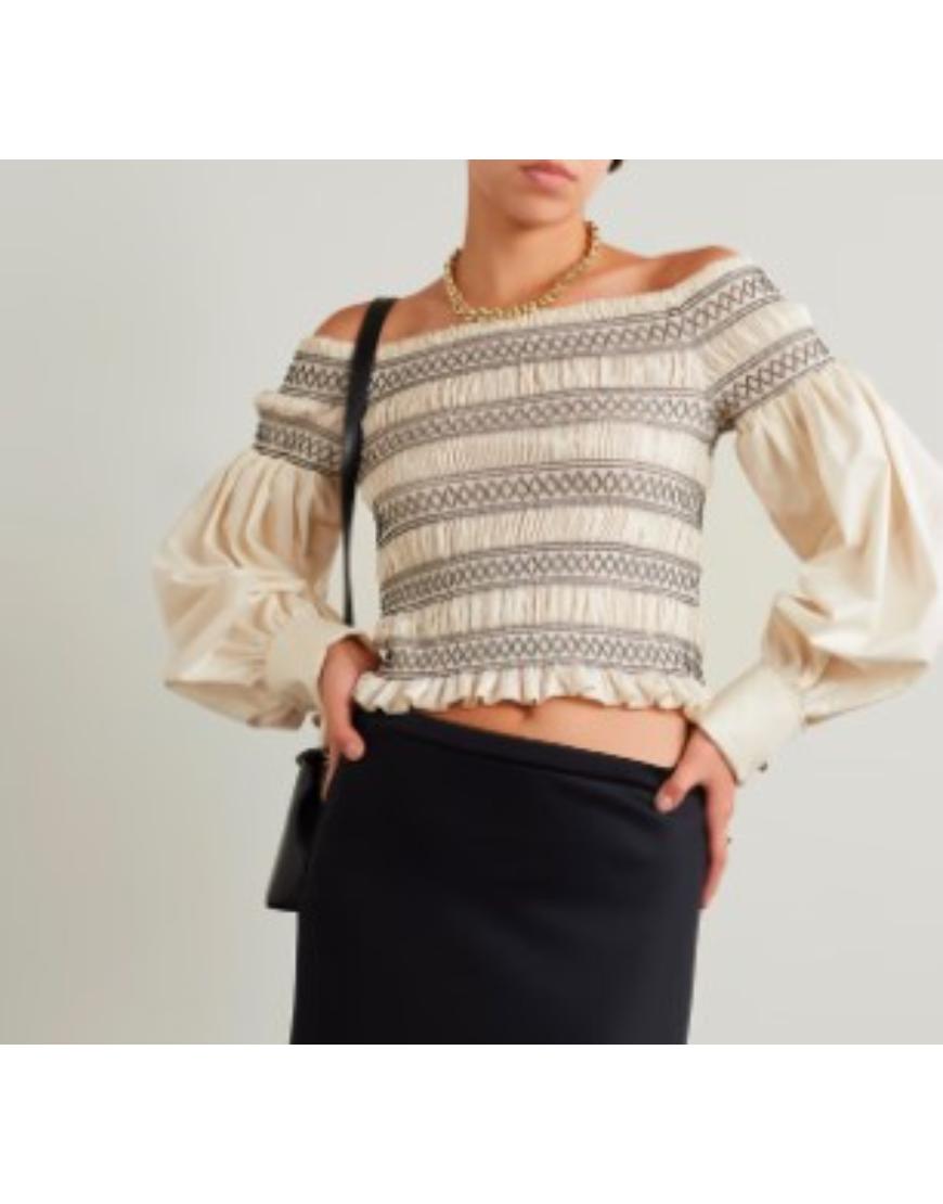 Access Daily 2025 Jeanie Buss Off Shoulder Top